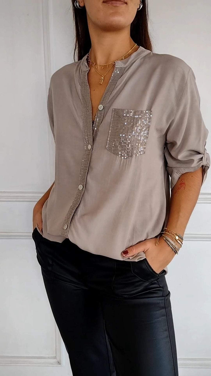 Aurora | Refined Sequin Trim Button-Through Party Top