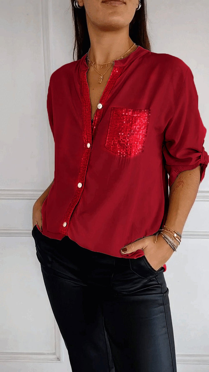 Aurora | Refined Sequin Trim Button-Through Party Top