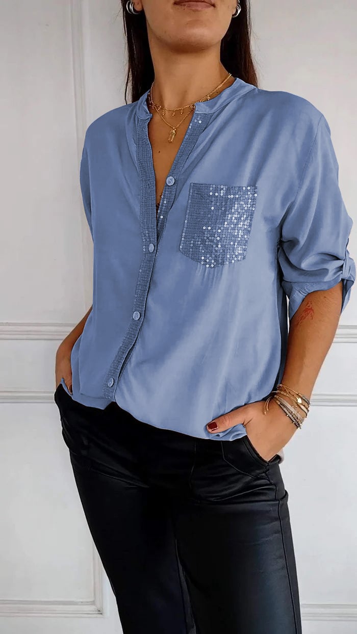 Aurora | Refined Sequin Trim Button-Through Party Top