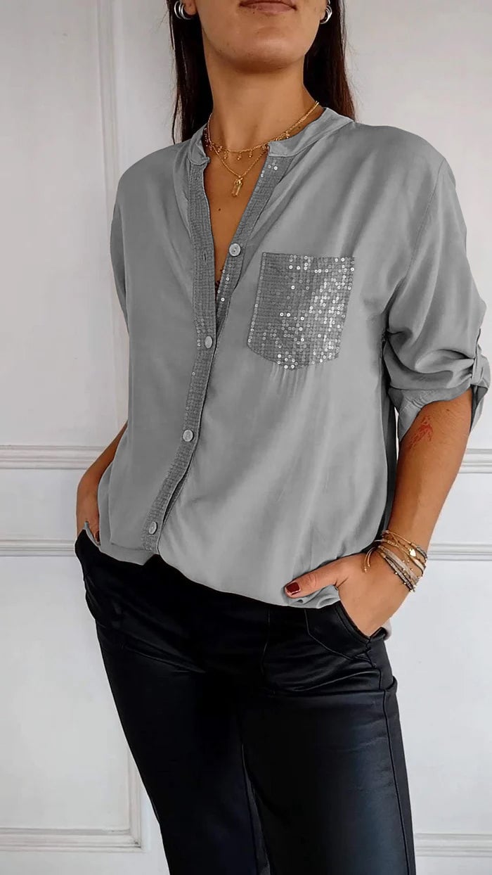 Aurora | Refined Sequin Trim Button-Through Party Top
