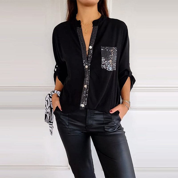Aurora | Refined Sequin Trim Button-Through Party Top