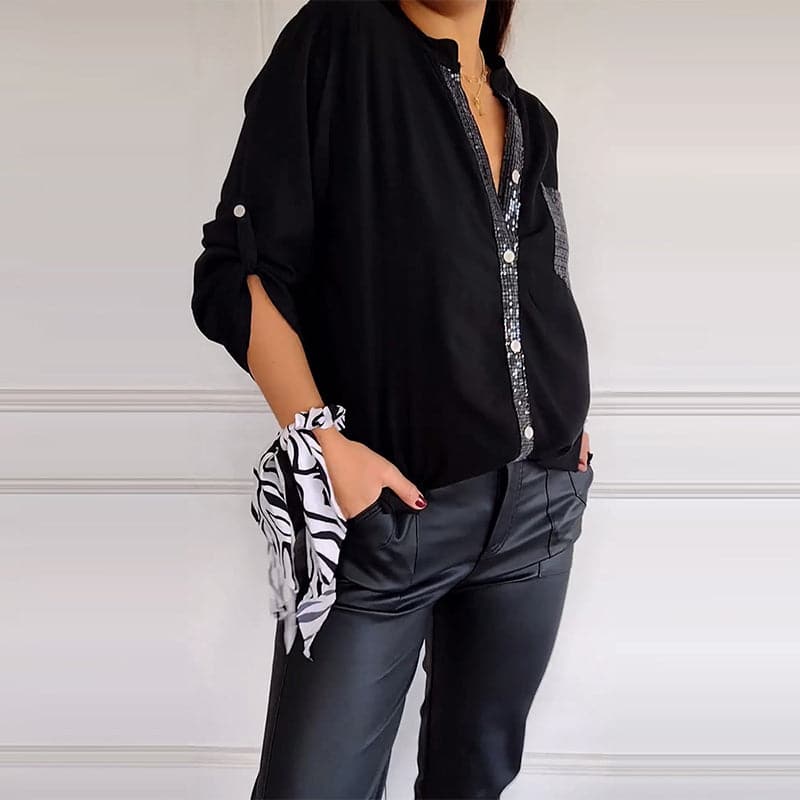 Aurora | Refined Sequin Trim Button-Through Party Top