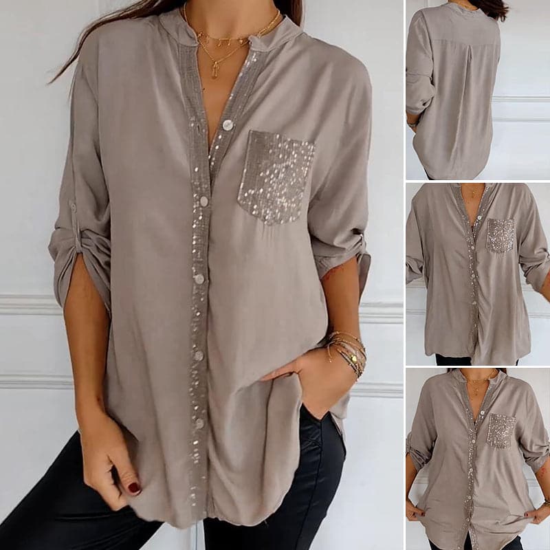 Aurora | Refined Sequin Trim Button-Through Party Top
