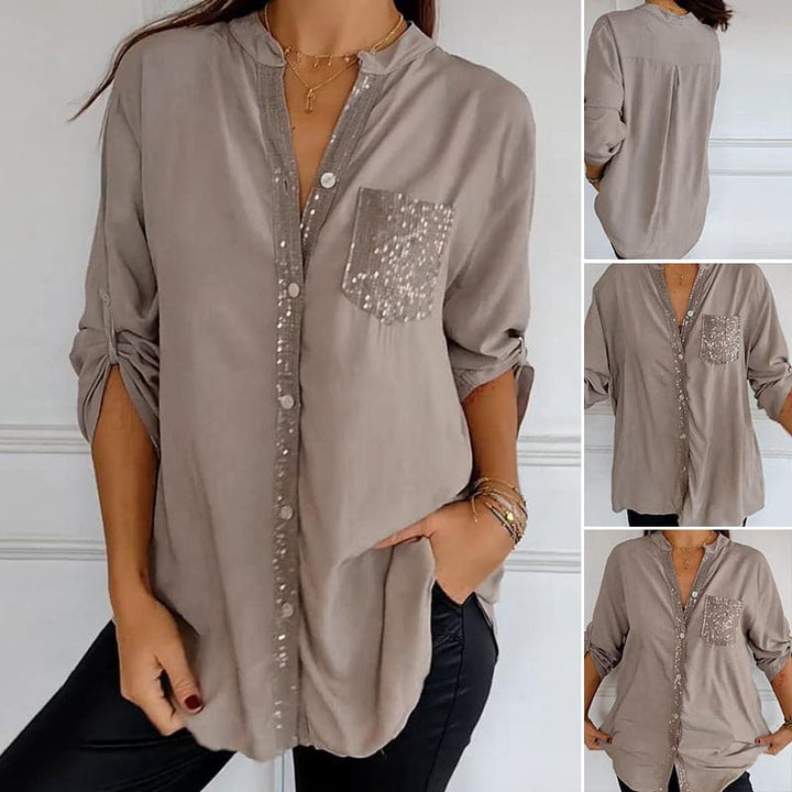 Aurora | Refined Sequin Trim Button-Through Party Top