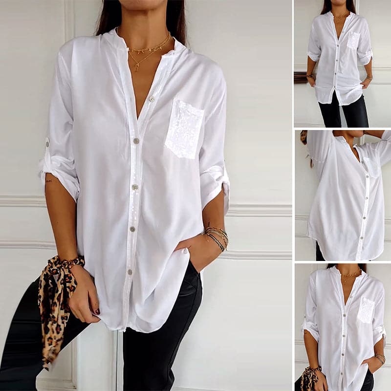 Aurora | Refined Sequin Trim Button-Through Party Top