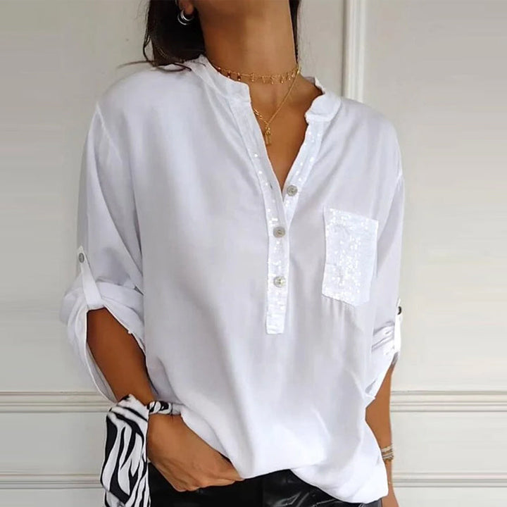 Aurora | Refined Sequin Trim Button-Through Party Top