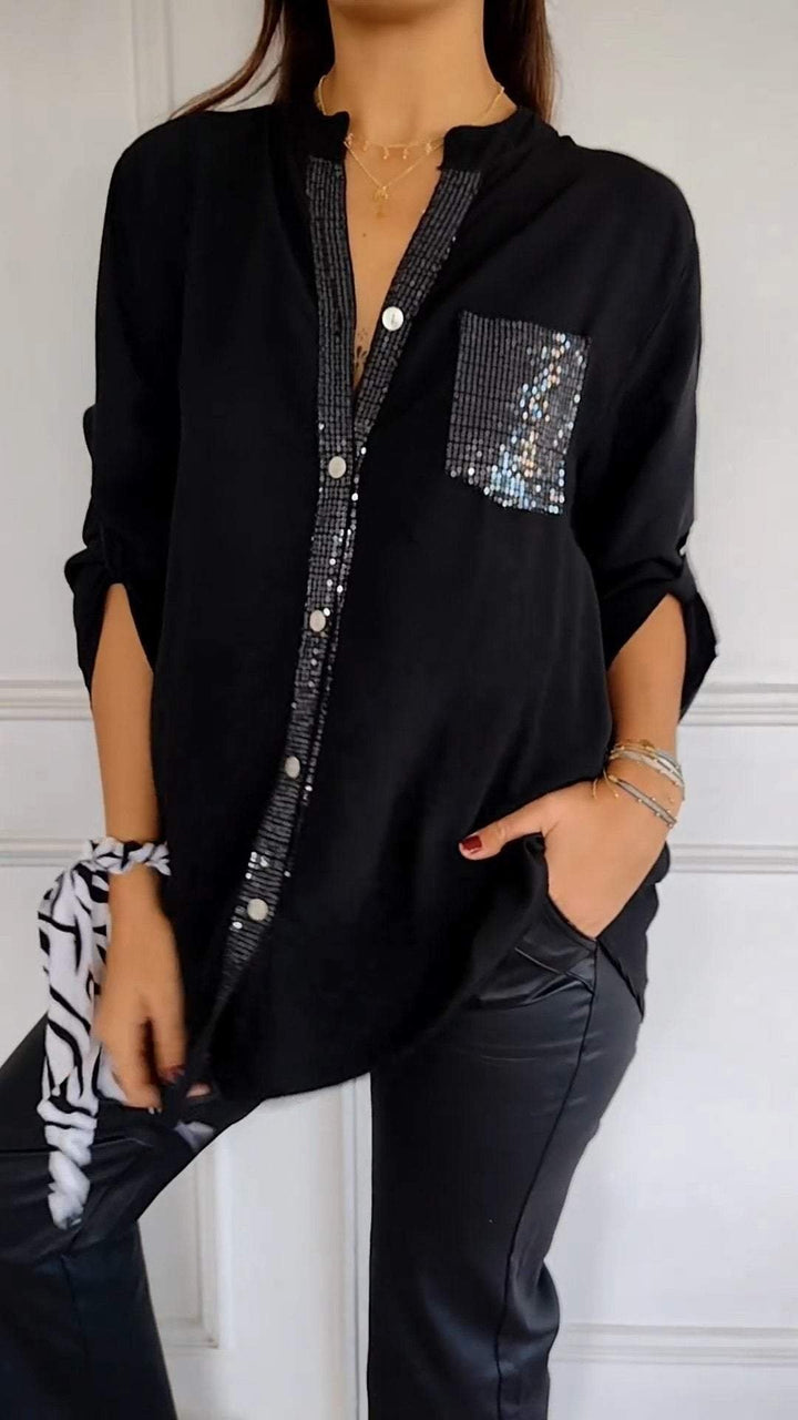 Aurora | Refined Sequin Trim Button-Through Party Top