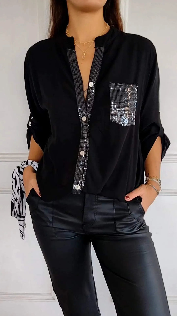 Aurora | Refined Sequin Trim Button-Through Party Top
