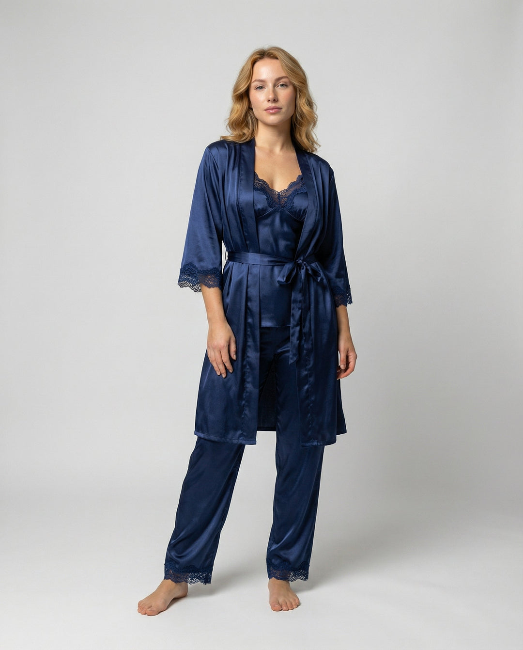 Aurora | Relaxed Lace-Trim Ladies Pyjamas with Kimono Robe