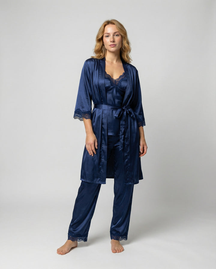 Aurora | Relaxed Lace-Trim Ladies Pyjamas with Kimono Robe