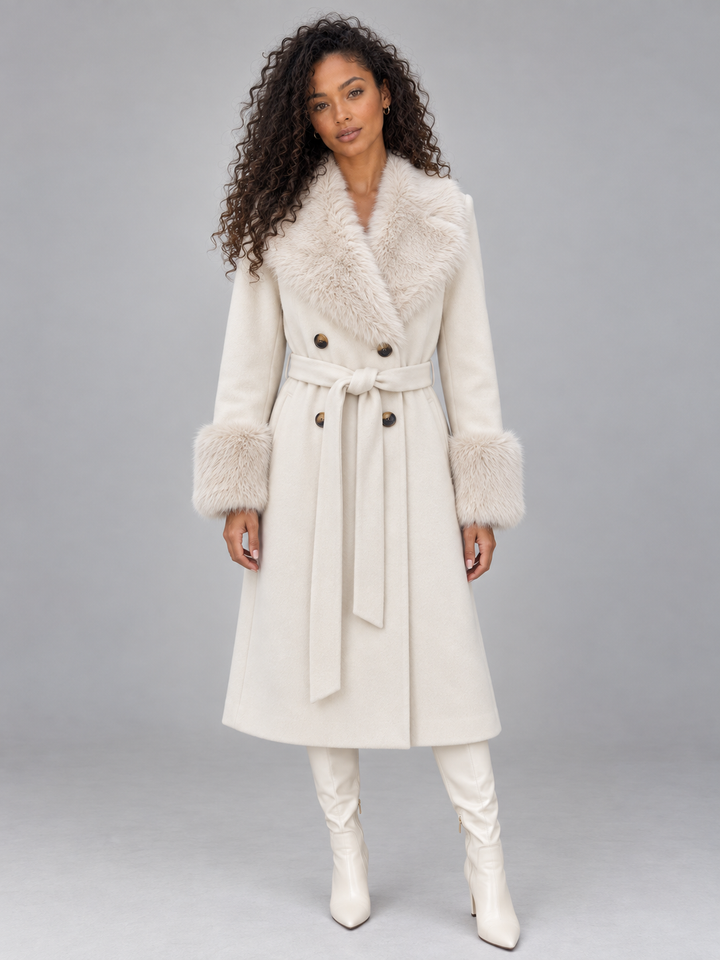 Ava | Classic Belted Faux Fur Coat with Statement Collar