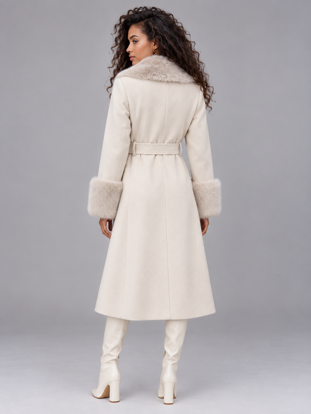 Ava | Classic Belted Faux Fur Coat with Statement Collar