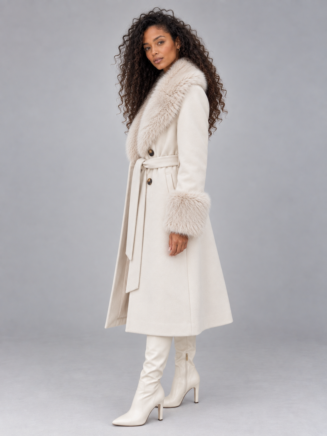 Ava | Classic Belted Faux Fur Coat with Statement Collar