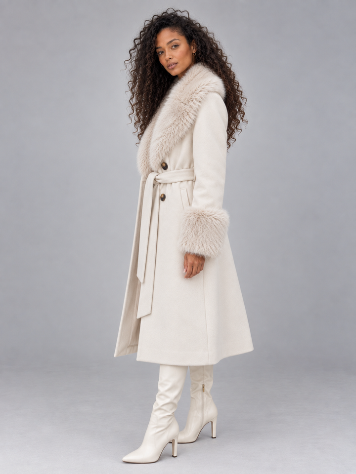 Ava | Classic Belted Faux Fur Coat with Statement Collar