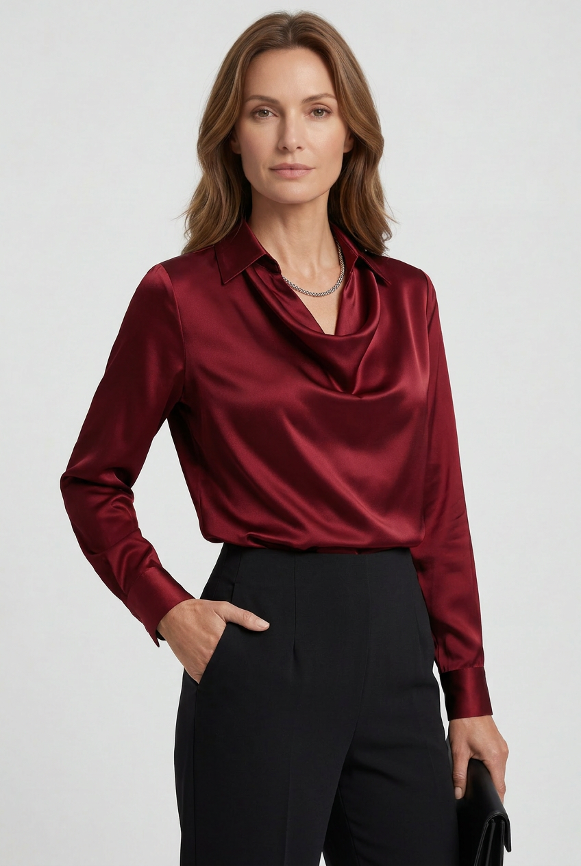 Ava | Cosy Cowl Neck Satin-Look Party Top