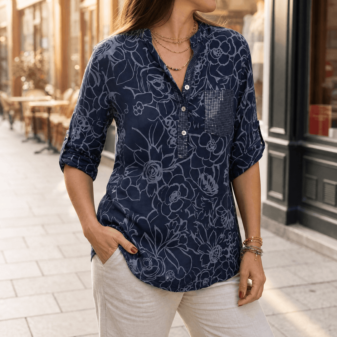 Ava | Elegant Floral Sequin Pocket Party Top