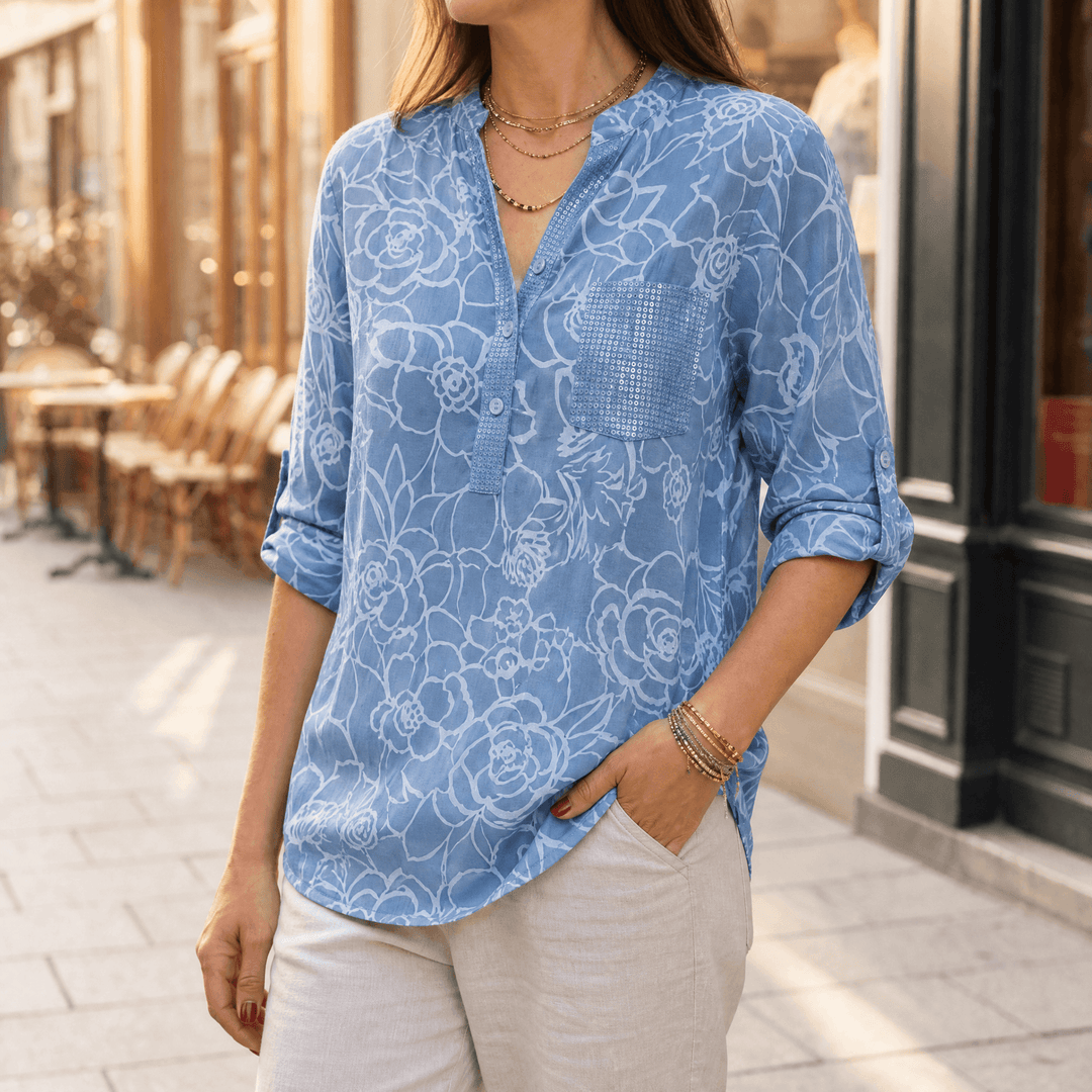Ava | Elegant Floral Sequin Pocket Party Top