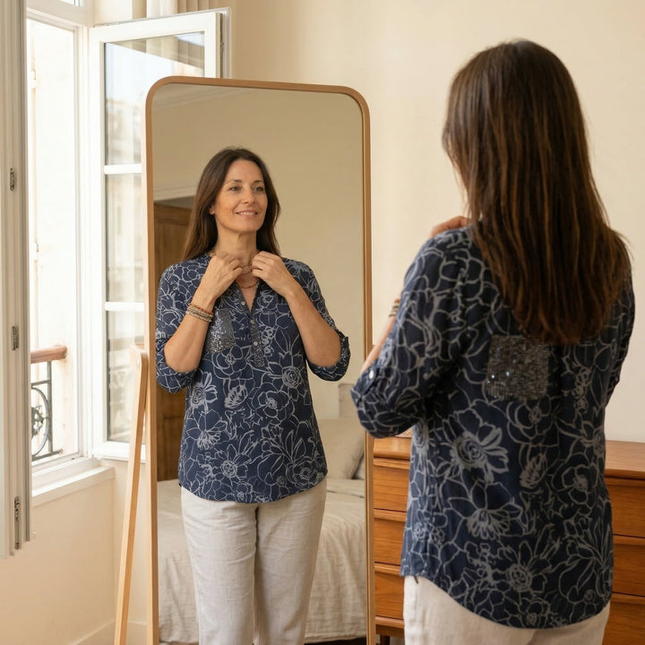 Ava | Elegant Floral Sequin Pocket Party Top