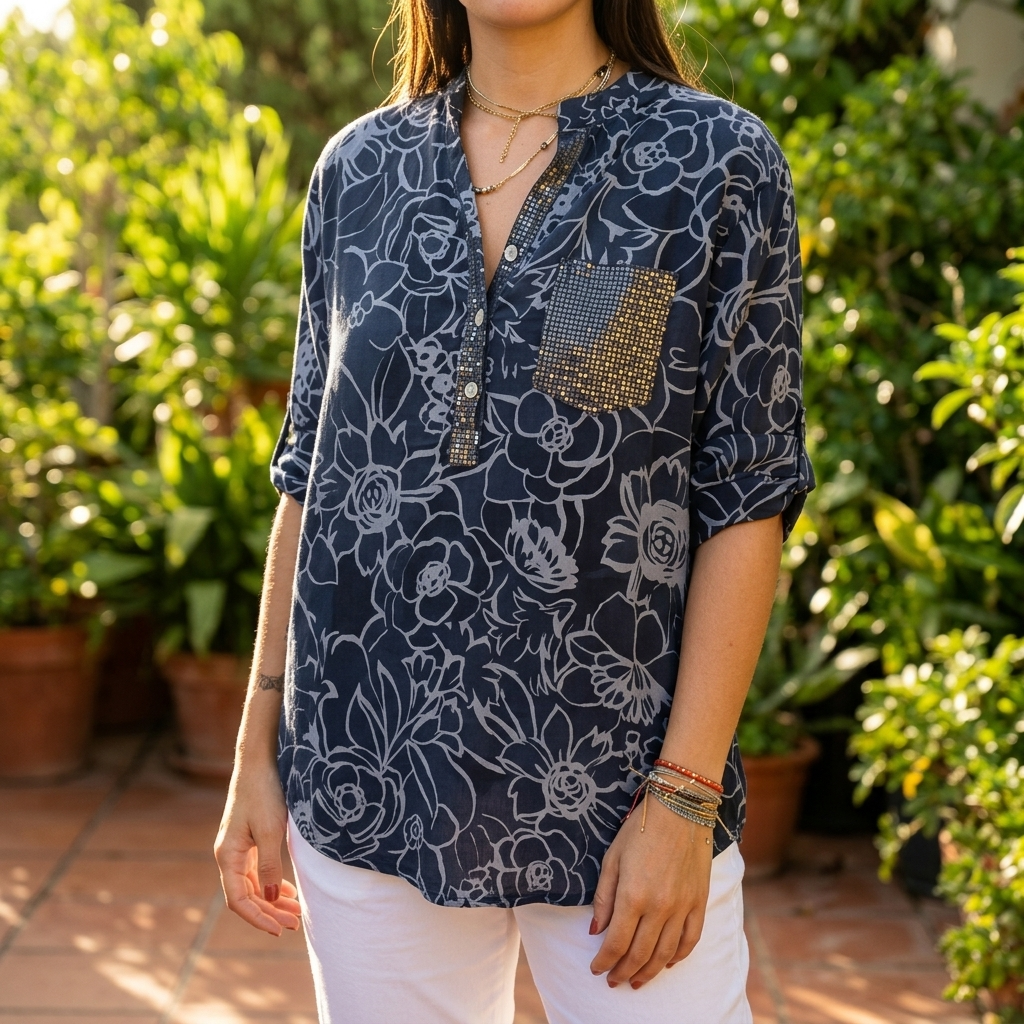 Ava | Elegant Floral Sequin Pocket Party Top
