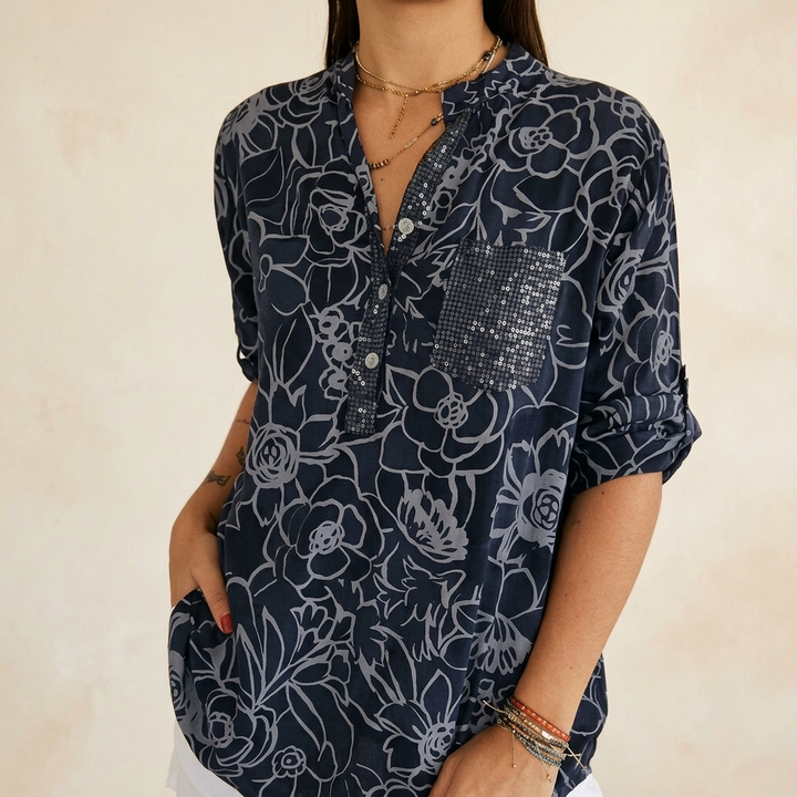 Ava | Elegant Floral Sequin Pocket Party Top
