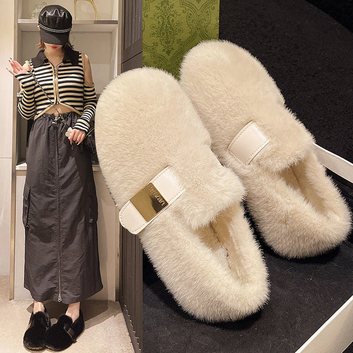 Ayla | Elegant Fluffy Buckle Slipper Mules