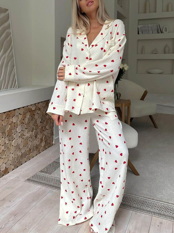 Bella | Heart Print Long Sleeve Ladies Pyjamas
