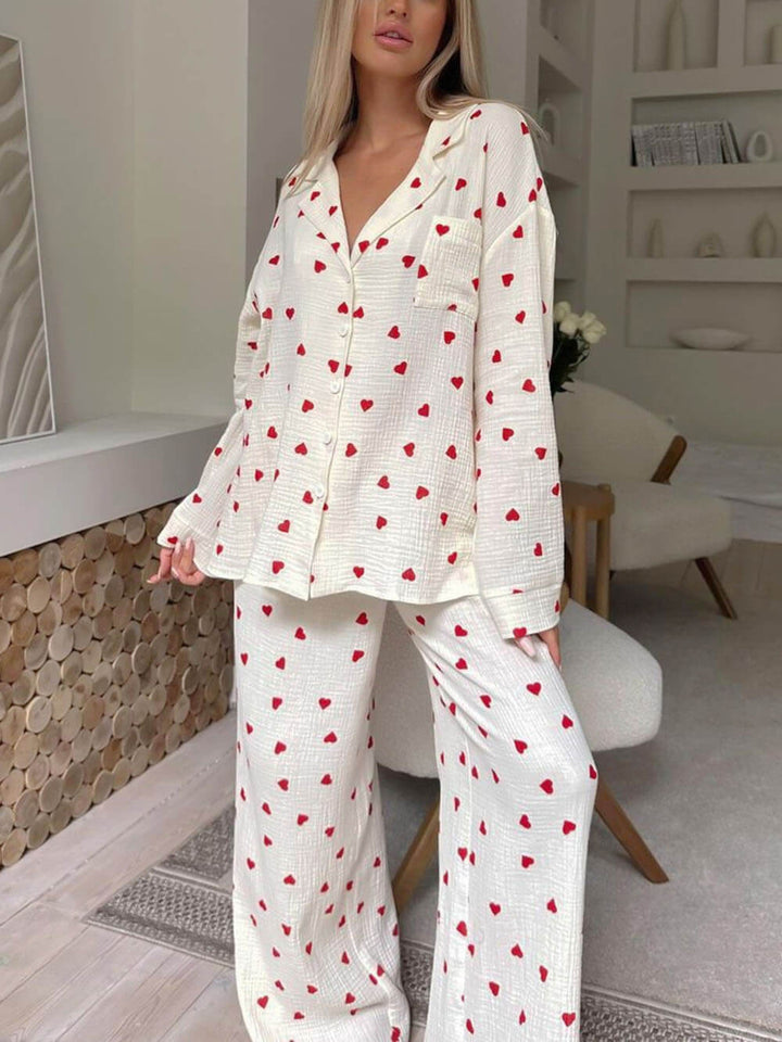 Bella | Heart Print Long Sleeve Ladies Pyjamas