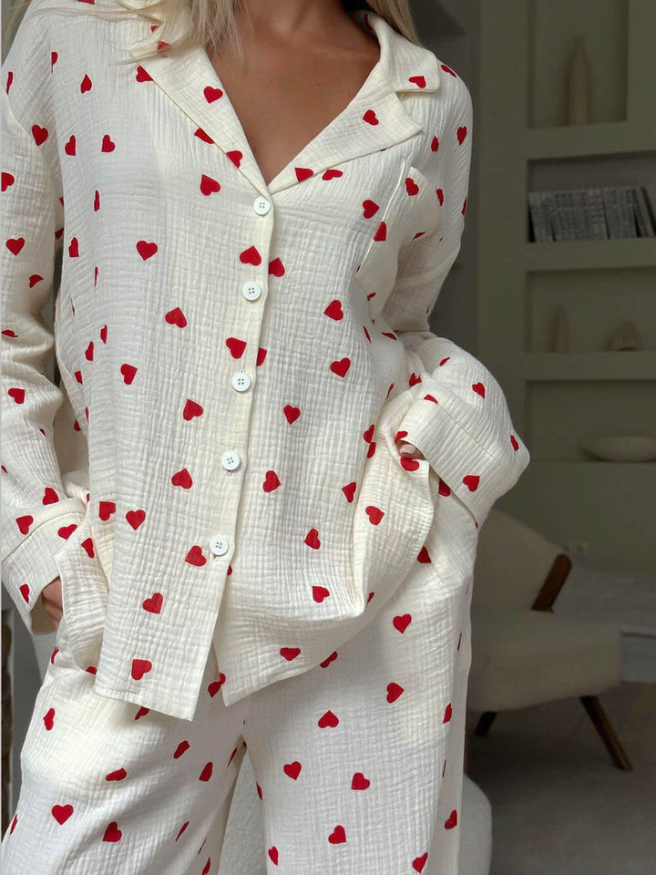 Bella | Heart Print Long Sleeve Ladies Pyjamas