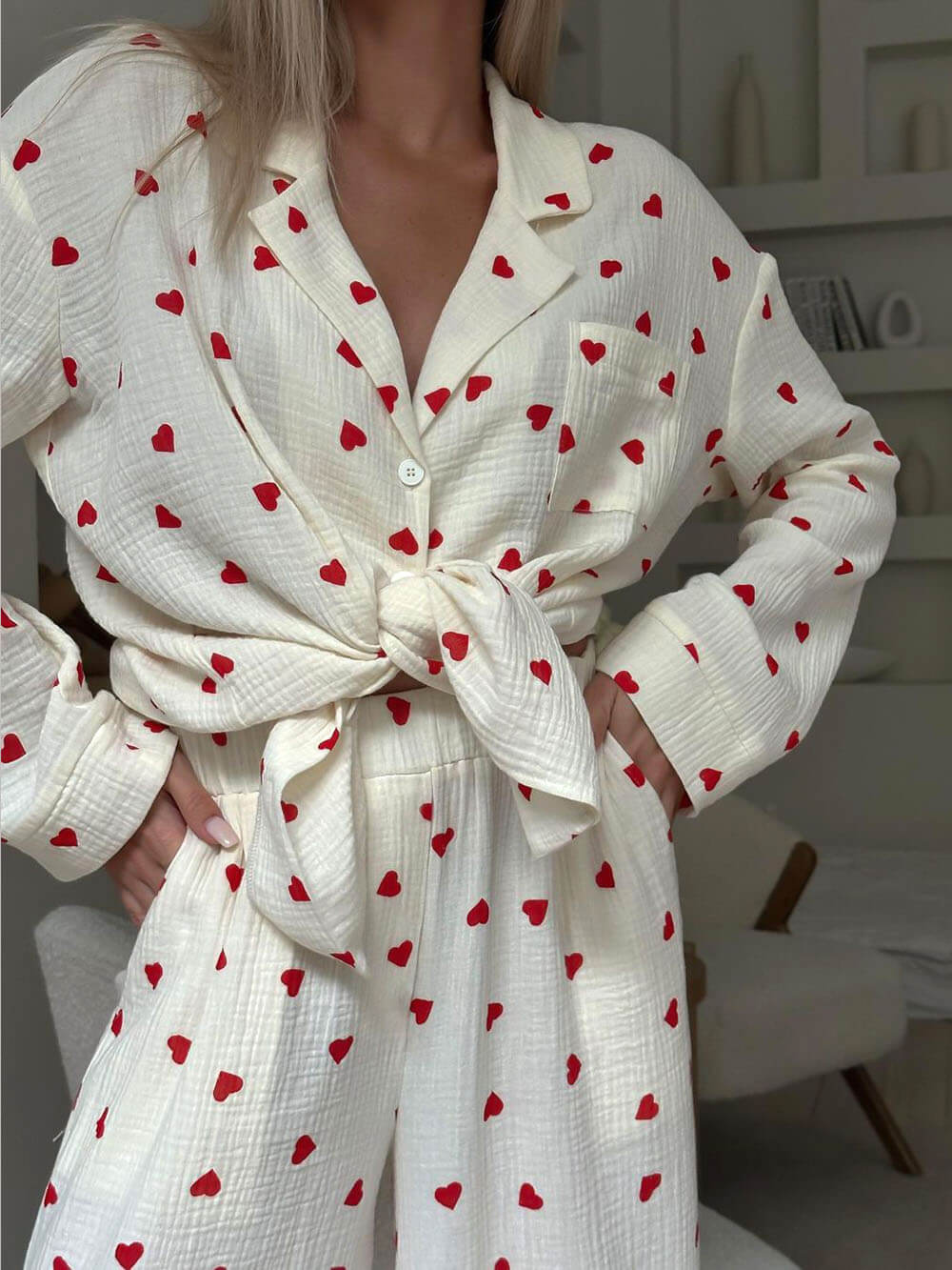 Bella | Heart Print Long Sleeve Ladies Pyjamas