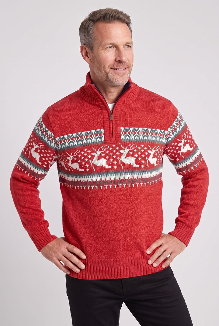 Benjamin | Timeless Fair Isle Half-Zip Mens Knit Jumper