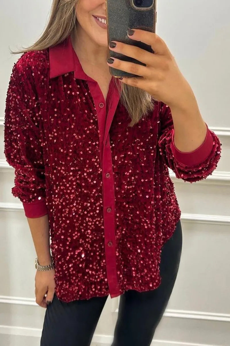 Bonnie | Cosy Sequin Collared Party Top
