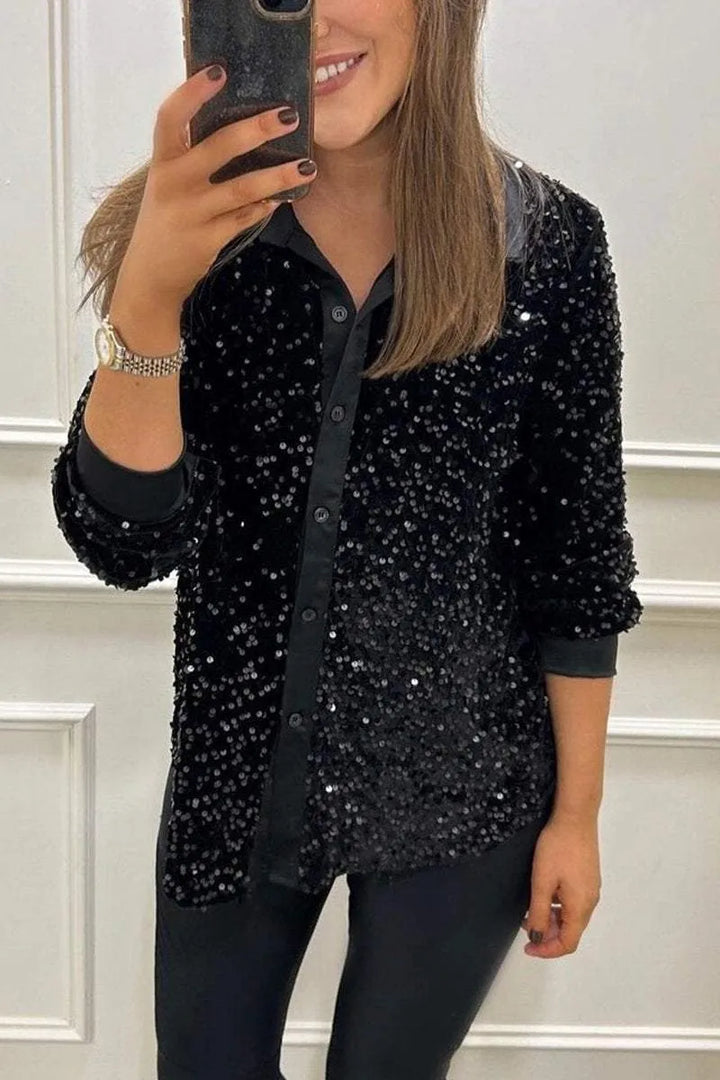 Bonnie | Cosy Sequin Collared Party Top