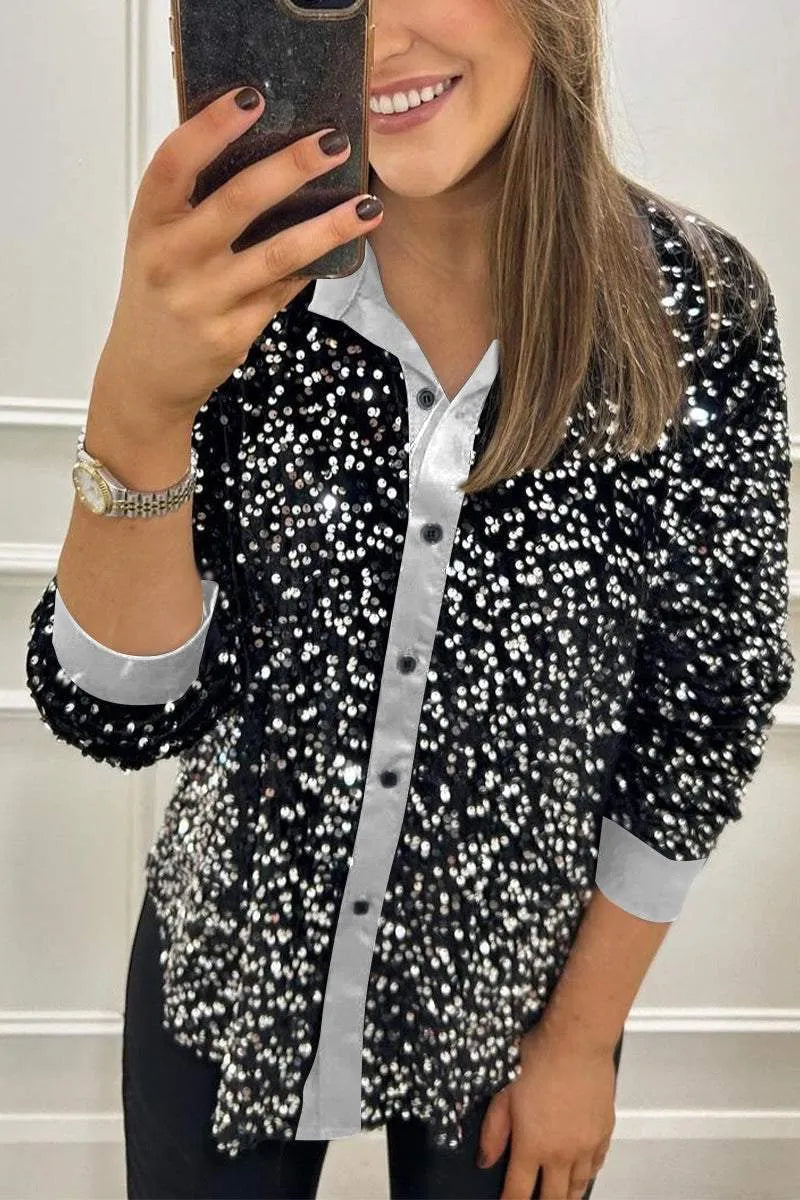 Bonnie | Cosy Sequin Collared Party Top