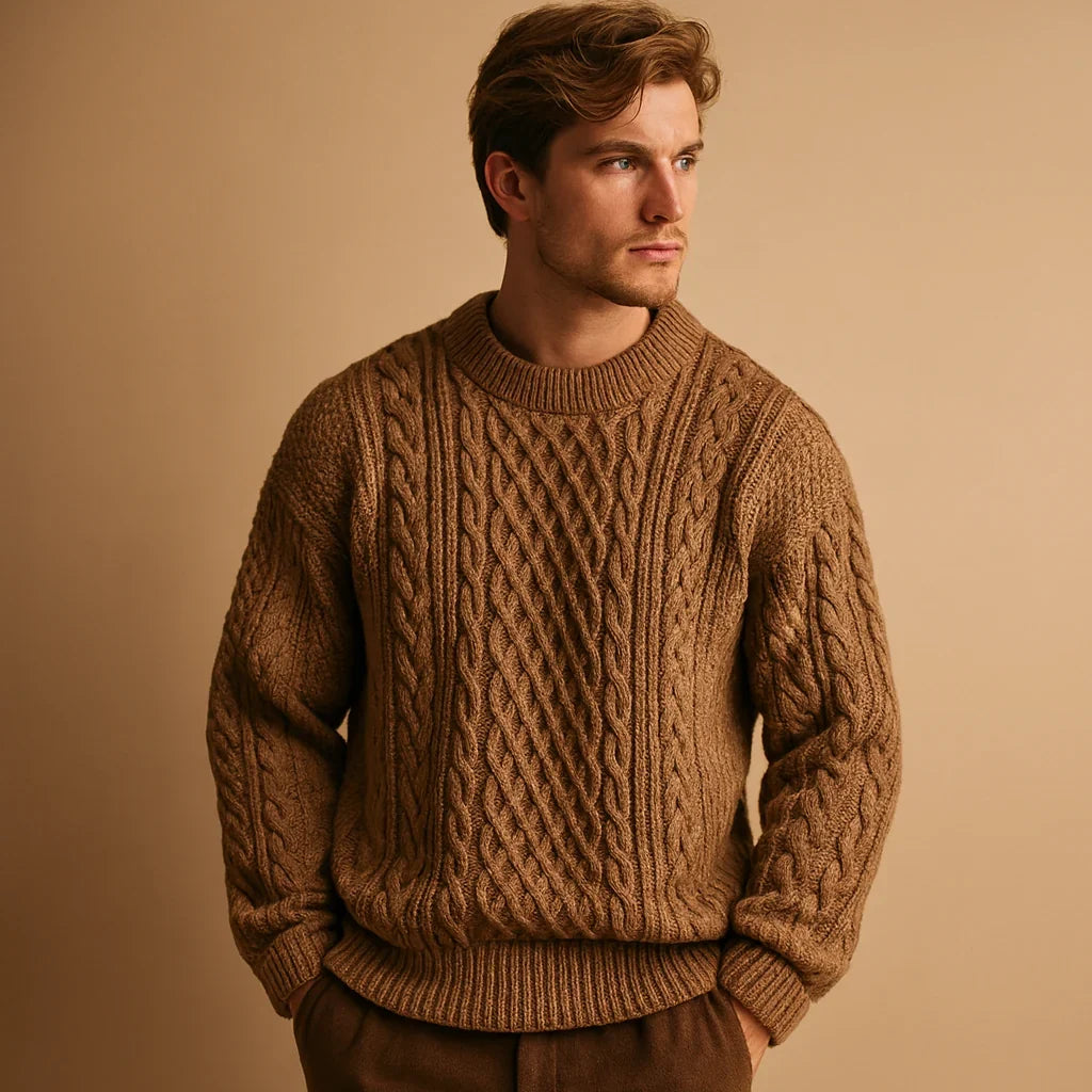 Charlie | Relaxed Cable Knit Crew Neck Mens Jumper