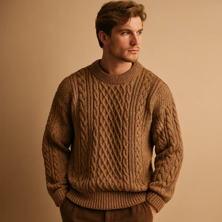 Charlie | Relaxed Cable Knit Crew Neck Mens Jumper