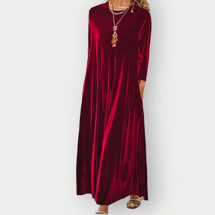 Charlotte | Stylish A-Line Maxi Velvet Dress with Pockets