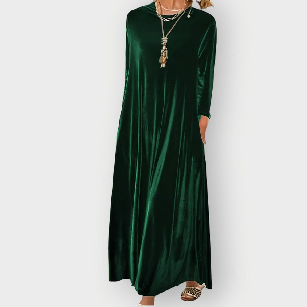 Charlotte | Stylish A-Line Maxi Velvet Dress with Pockets