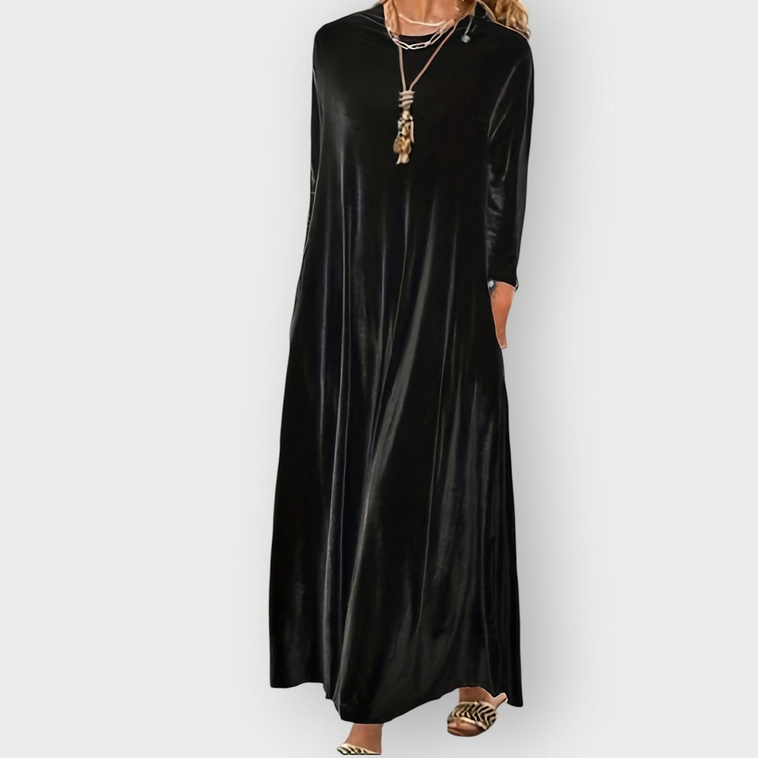 Charlotte | Stylish A-Line Maxi Velvet Dress with Pockets