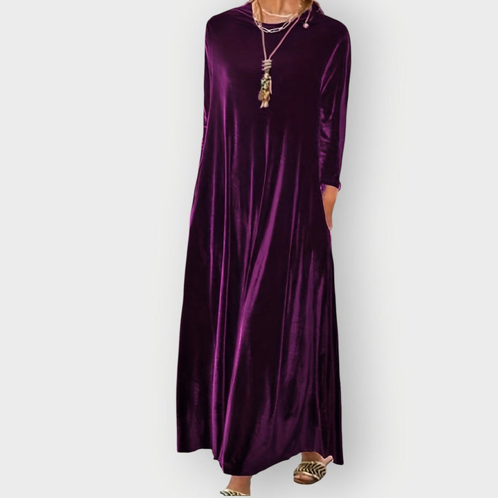 Charlotte | Stylish A-Line Maxi Velvet Dress with Pockets