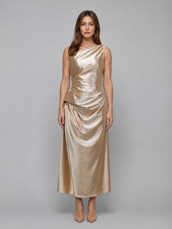 Chloe | Refined One Shoulder Ruched Christmas Party Dress