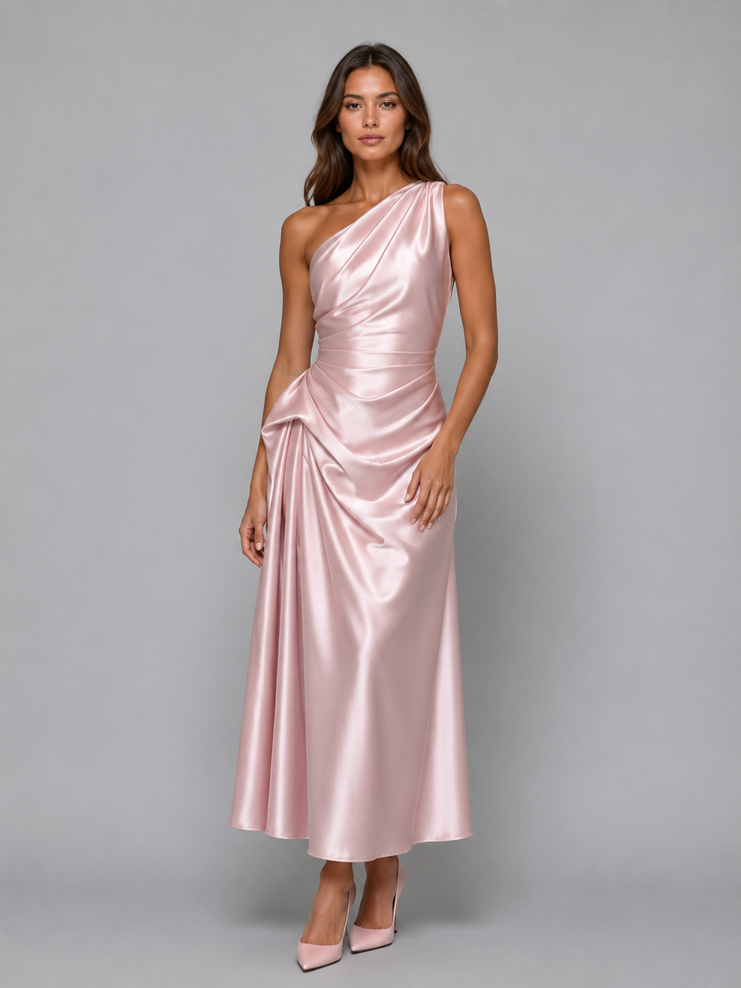Chloe | Refined One Shoulder Ruched Christmas Party Dress