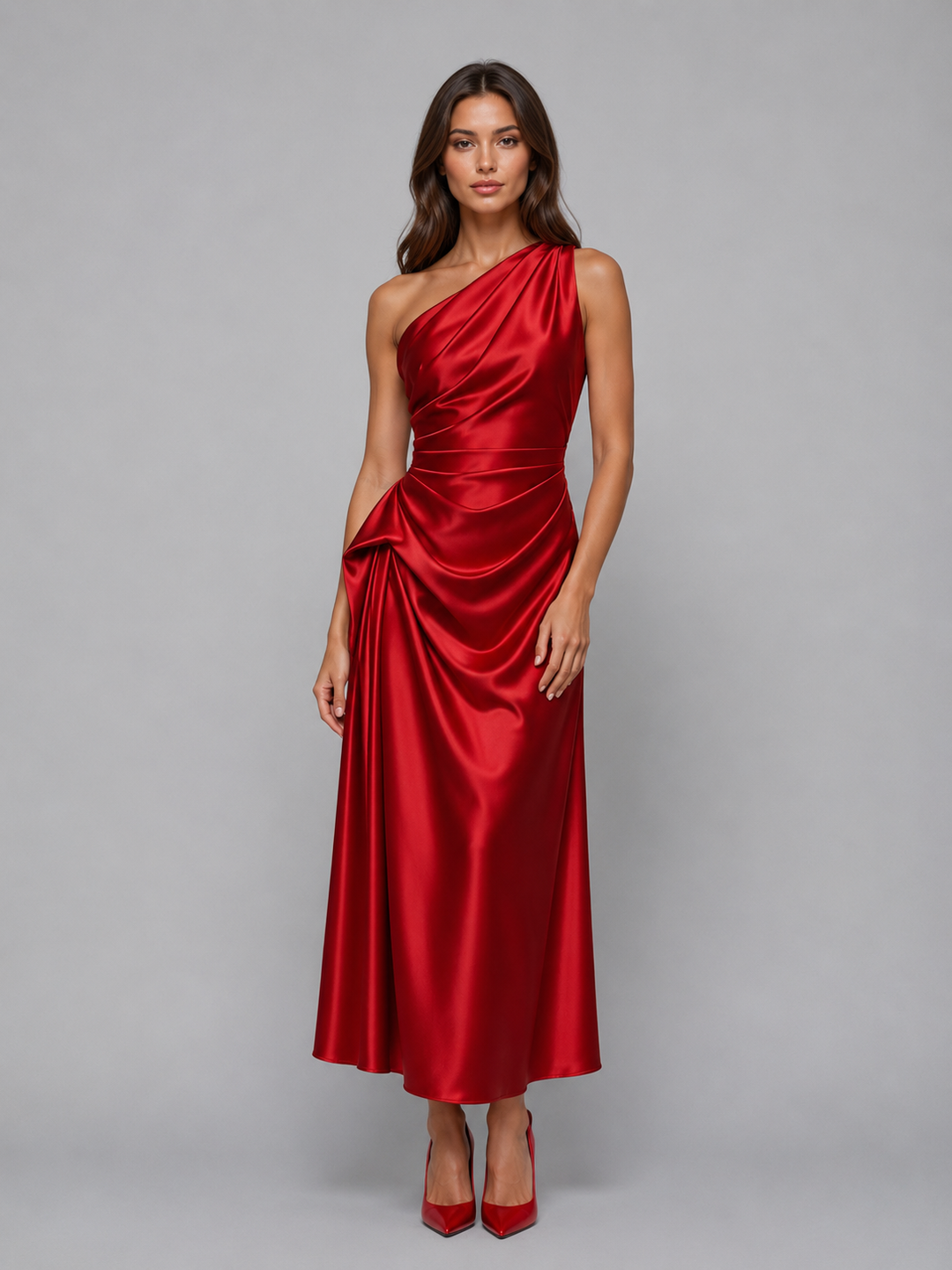 Chloe | Refined One Shoulder Ruched Christmas Party Dress