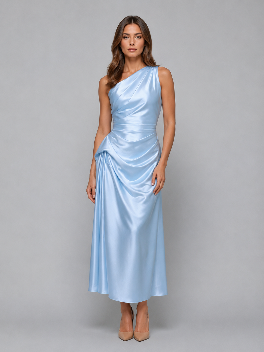 Chloe | Refined One Shoulder Ruched Christmas Party Dress