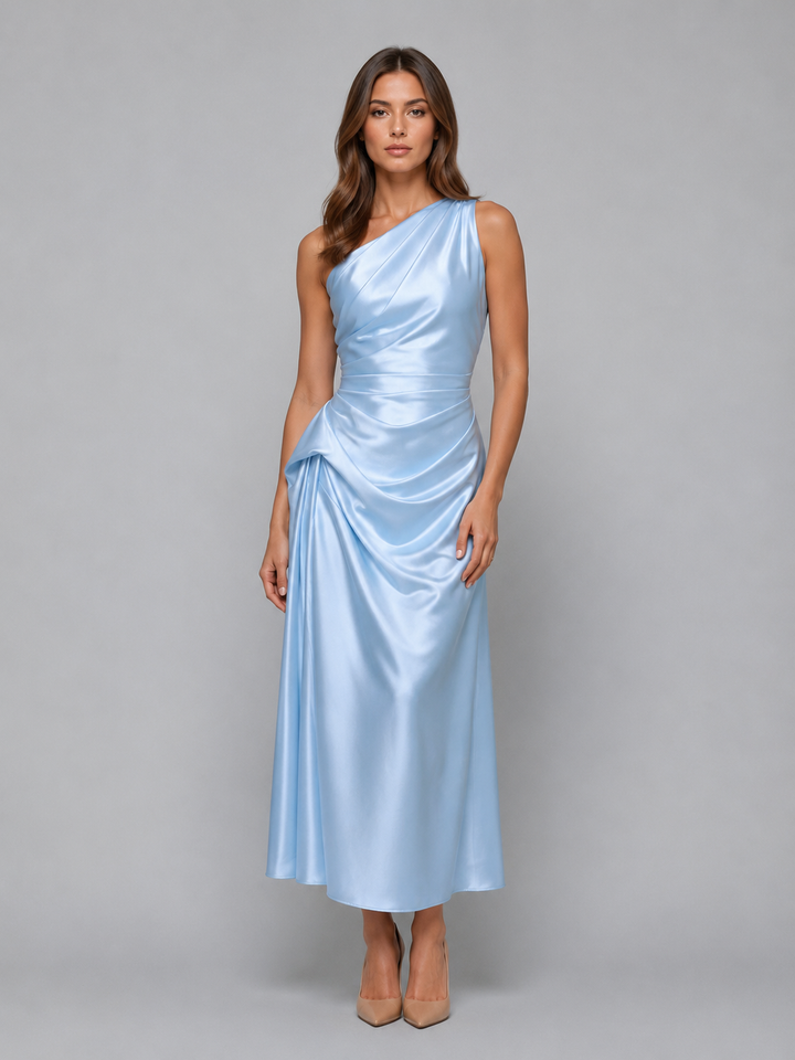Chloe | Refined One Shoulder Ruched Christmas Party Dress