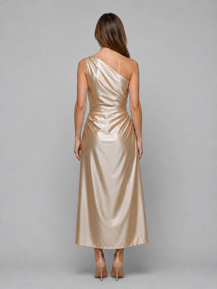 Chloe | Refined One Shoulder Ruched Christmas Party Dress