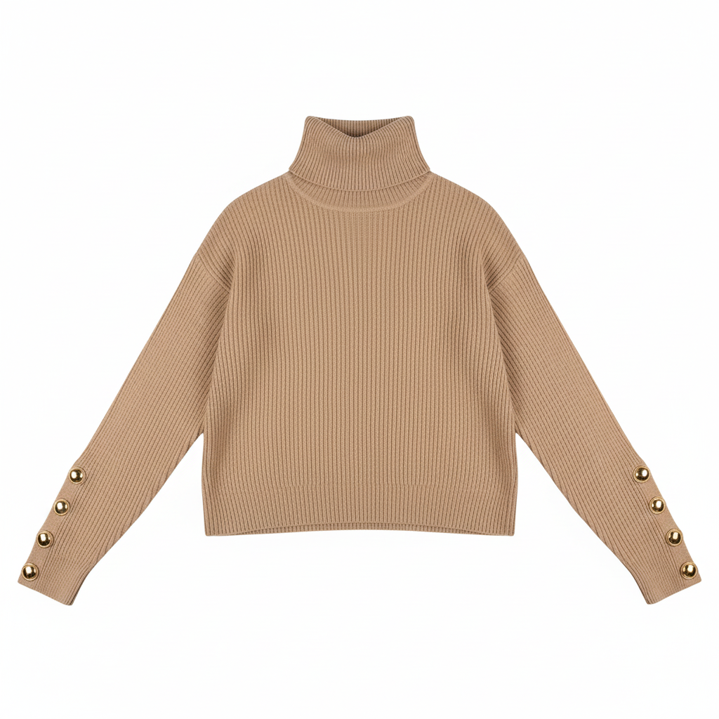 Chloe | Roll Neck Button Cuff Womens Knit Jumper