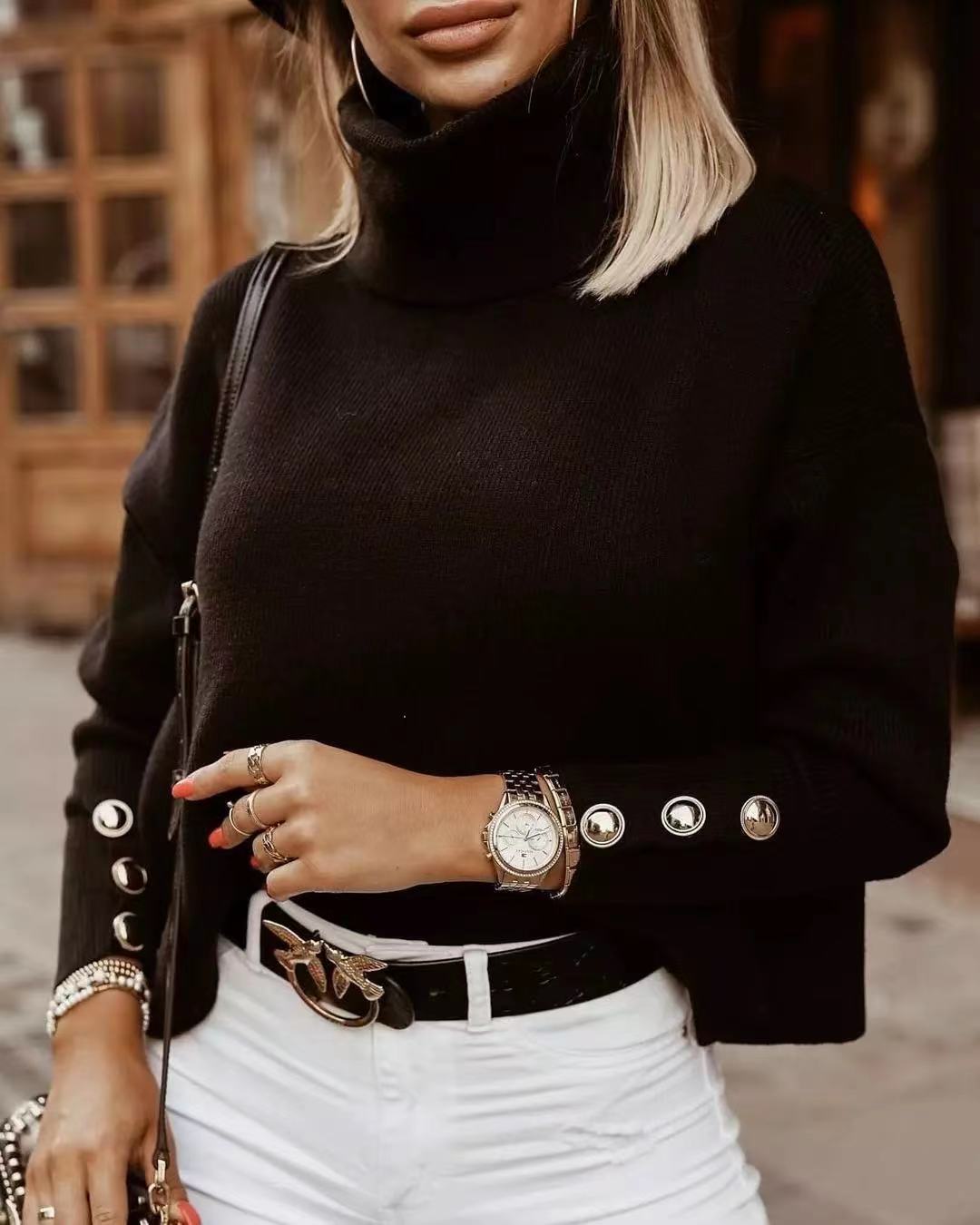 Chloe | Roll Neck Button Cuff Womens Knit Jumper