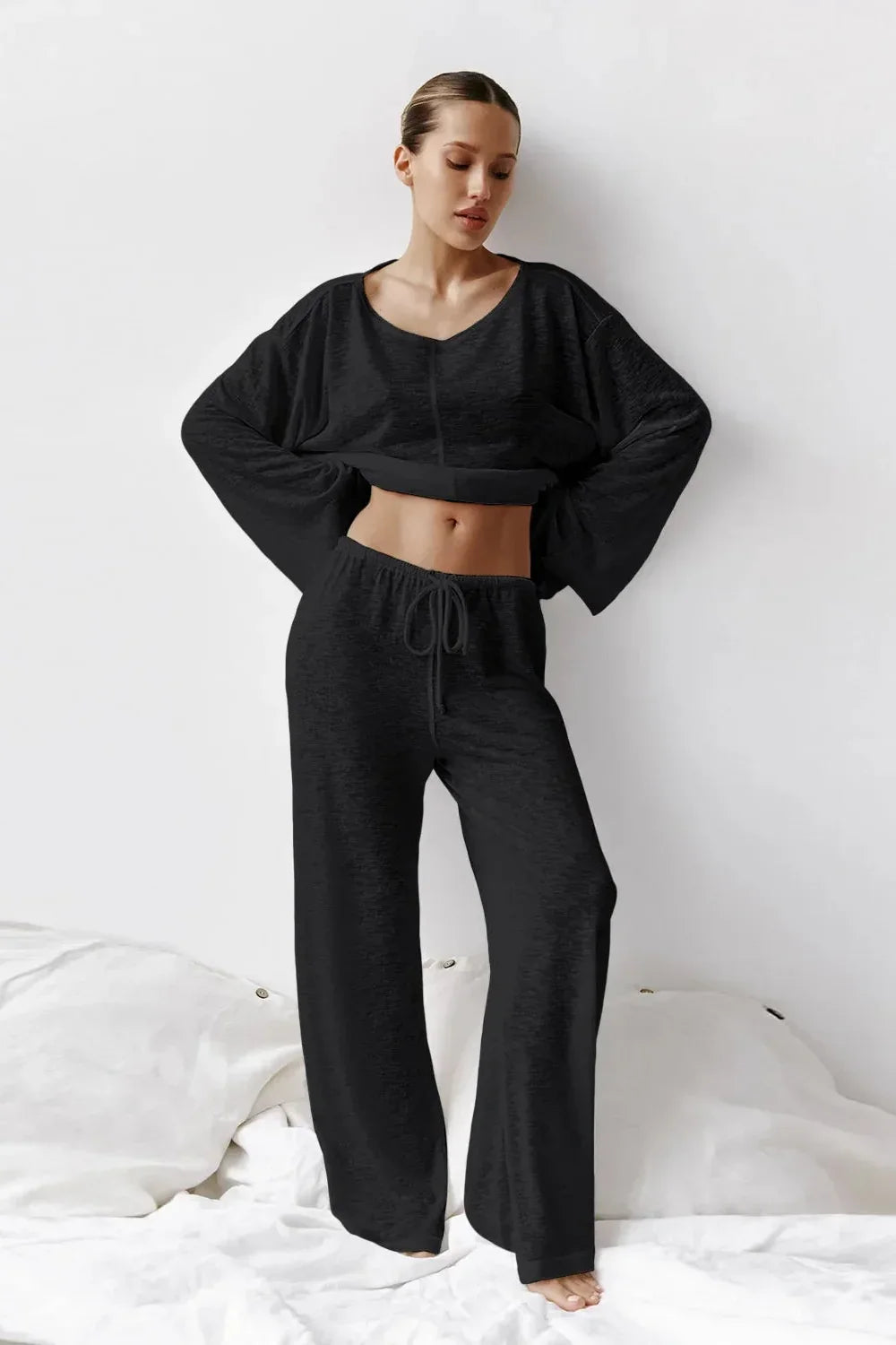 Chloe | Sophisticated Cropped Wide Leg Ladies Pyjamas Set