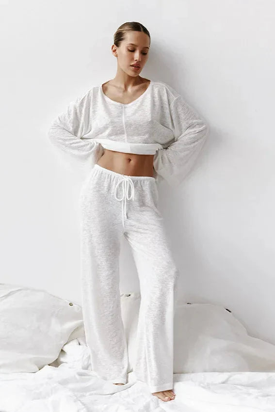 Chloe | Sophisticated Cropped Wide Leg Ladies Pyjamas Set