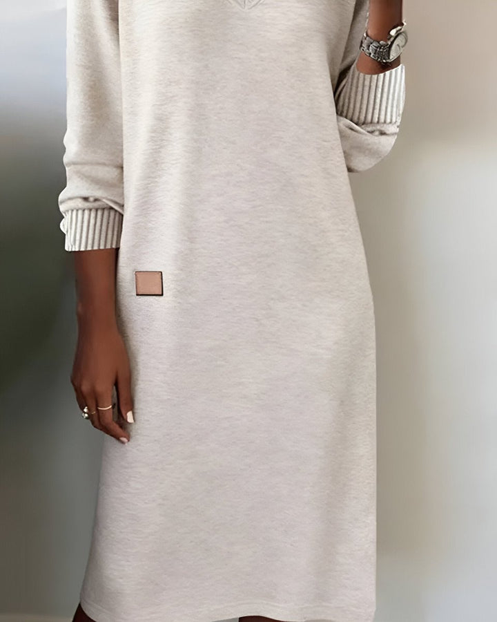 Clara | Effortless V-Neck Jumper Dress with Ribbed Cuffs
